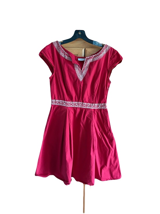 eshakti Dresses & Skirts - eShakti CUSTOM Red Embroidered Waist Fit-and-Flare Dress